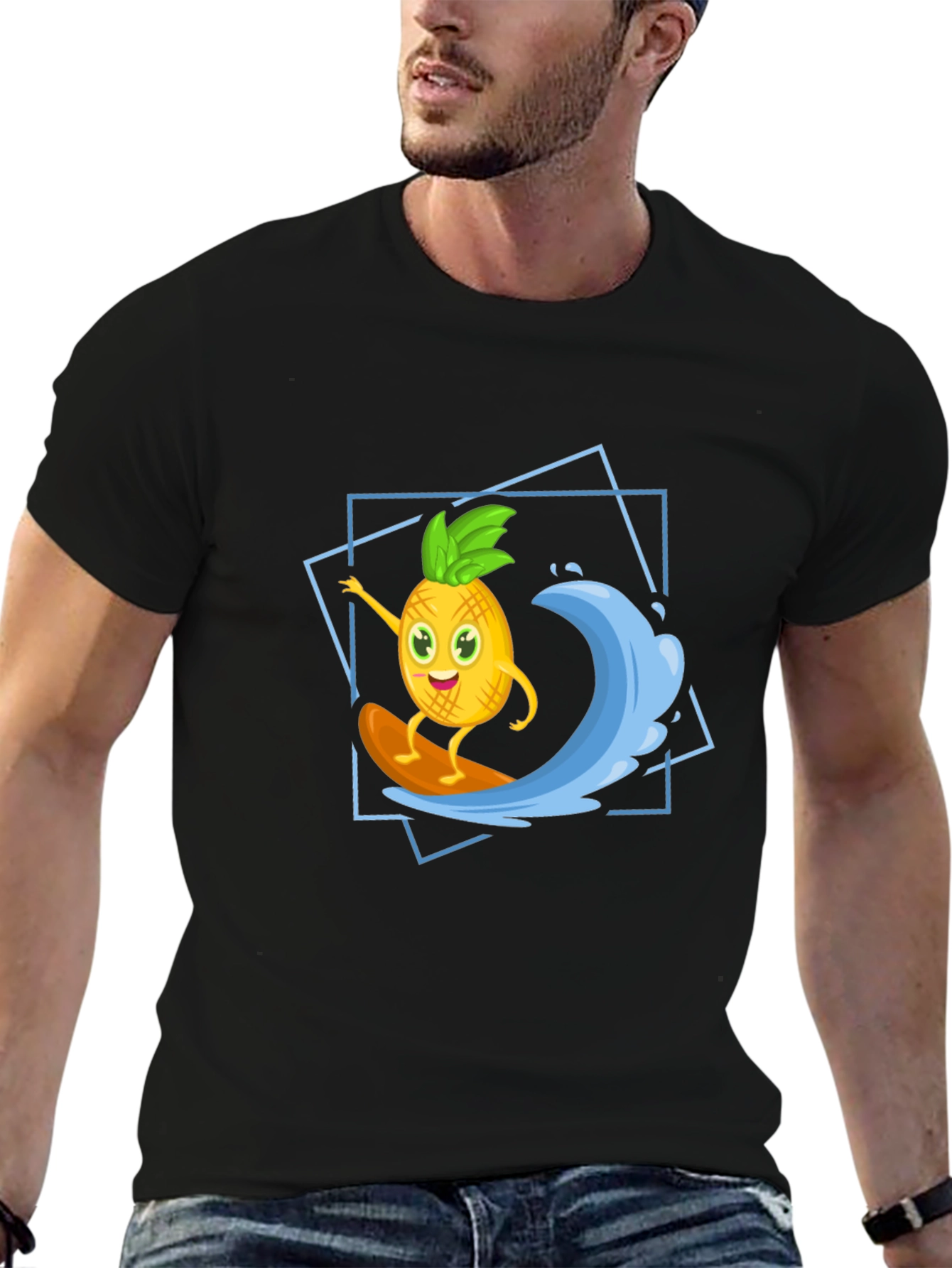 Funny Pineapple Surfing Graphic T-Shirt