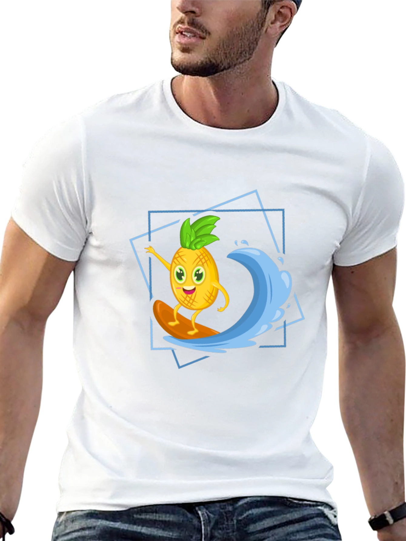 Funny Pineapple Surfing Graphic T-Shirt