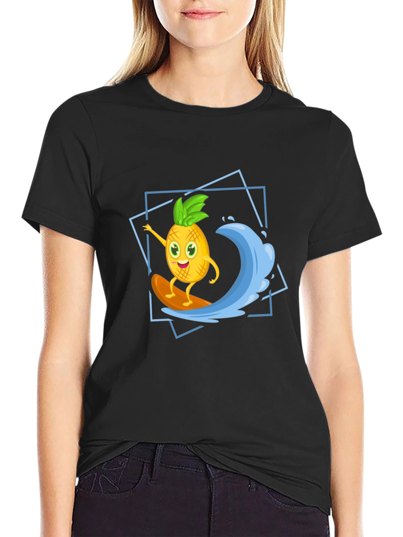 Funny Pineapple Surfing Graphic T-Shirt