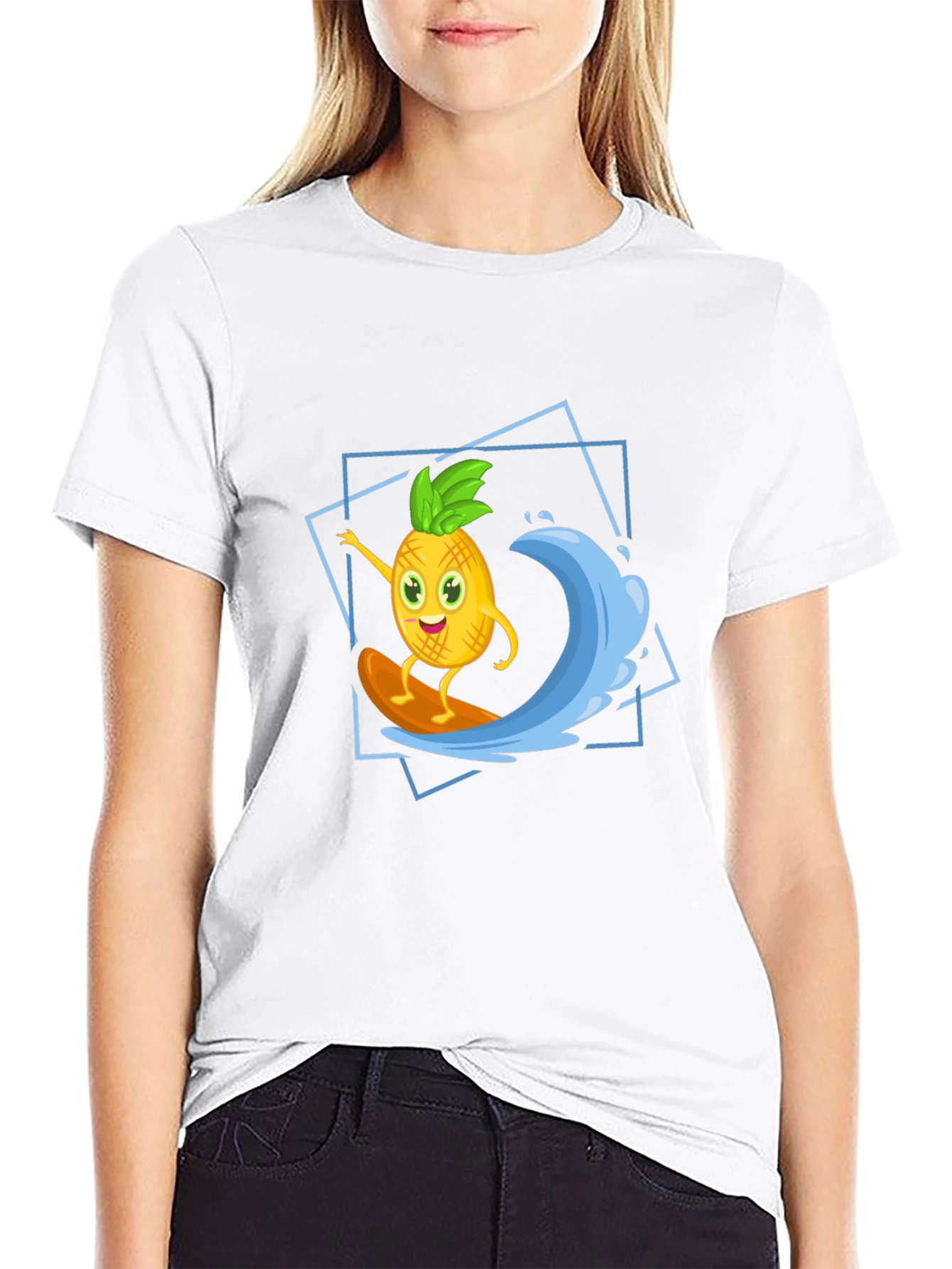 Funny Pineapple Surfing Graphic T-Shirt