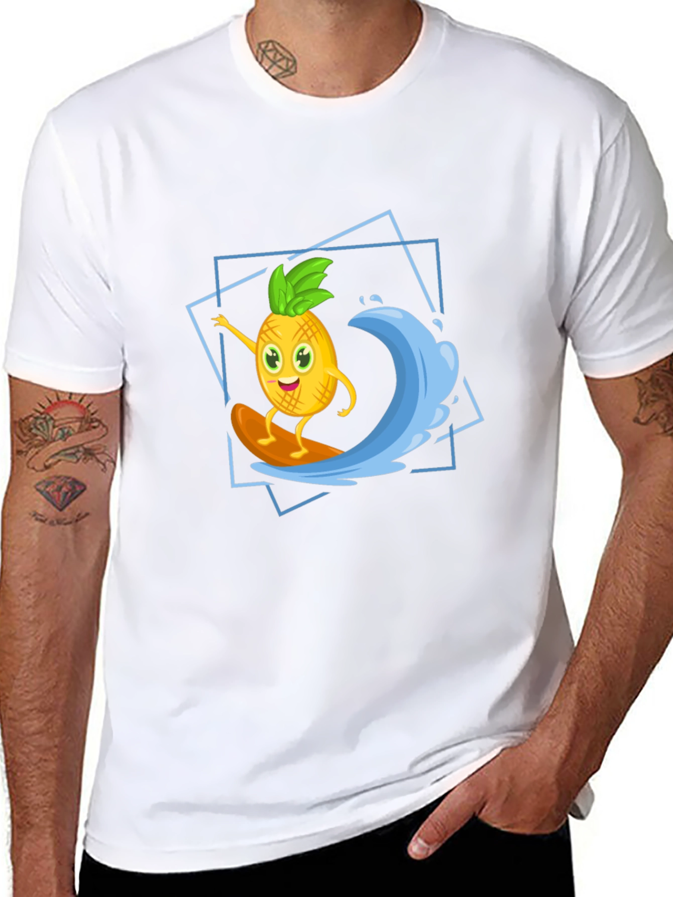Funny Pineapple Surfing Graphic T-Shirt