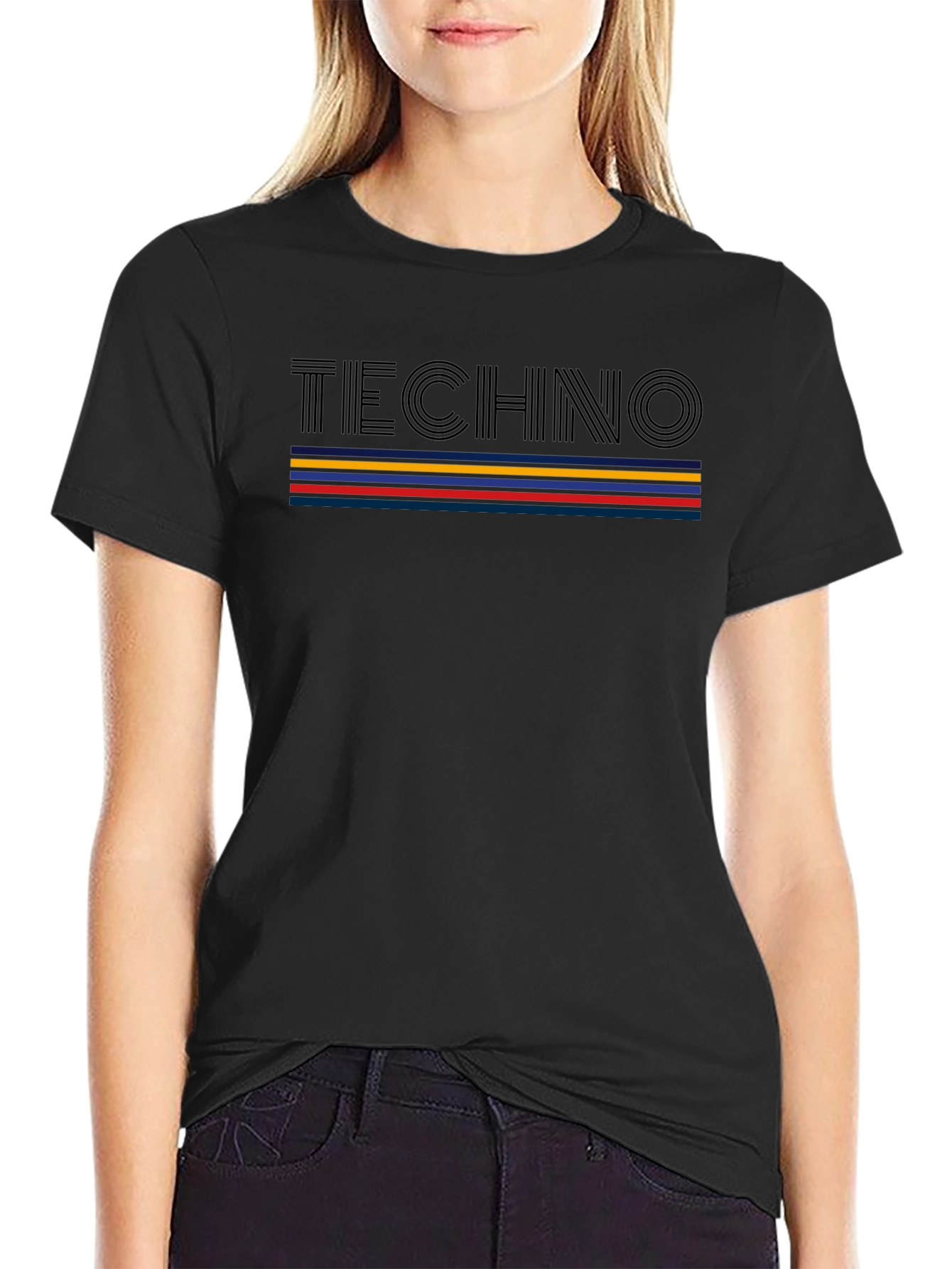 Retro Techno Striped Graphic T-Shirt