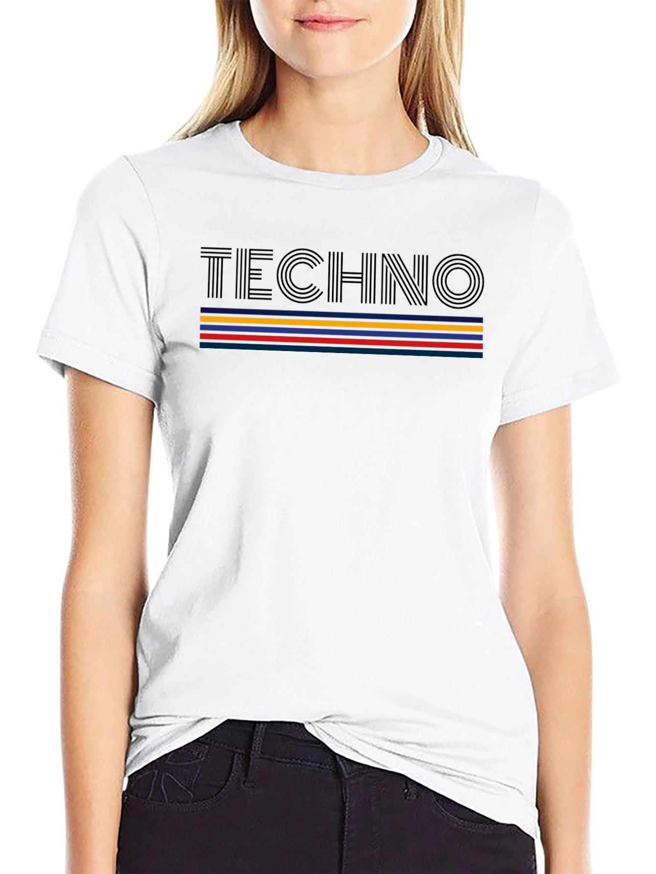 Retro Techno Striped Graphic T-Shirt