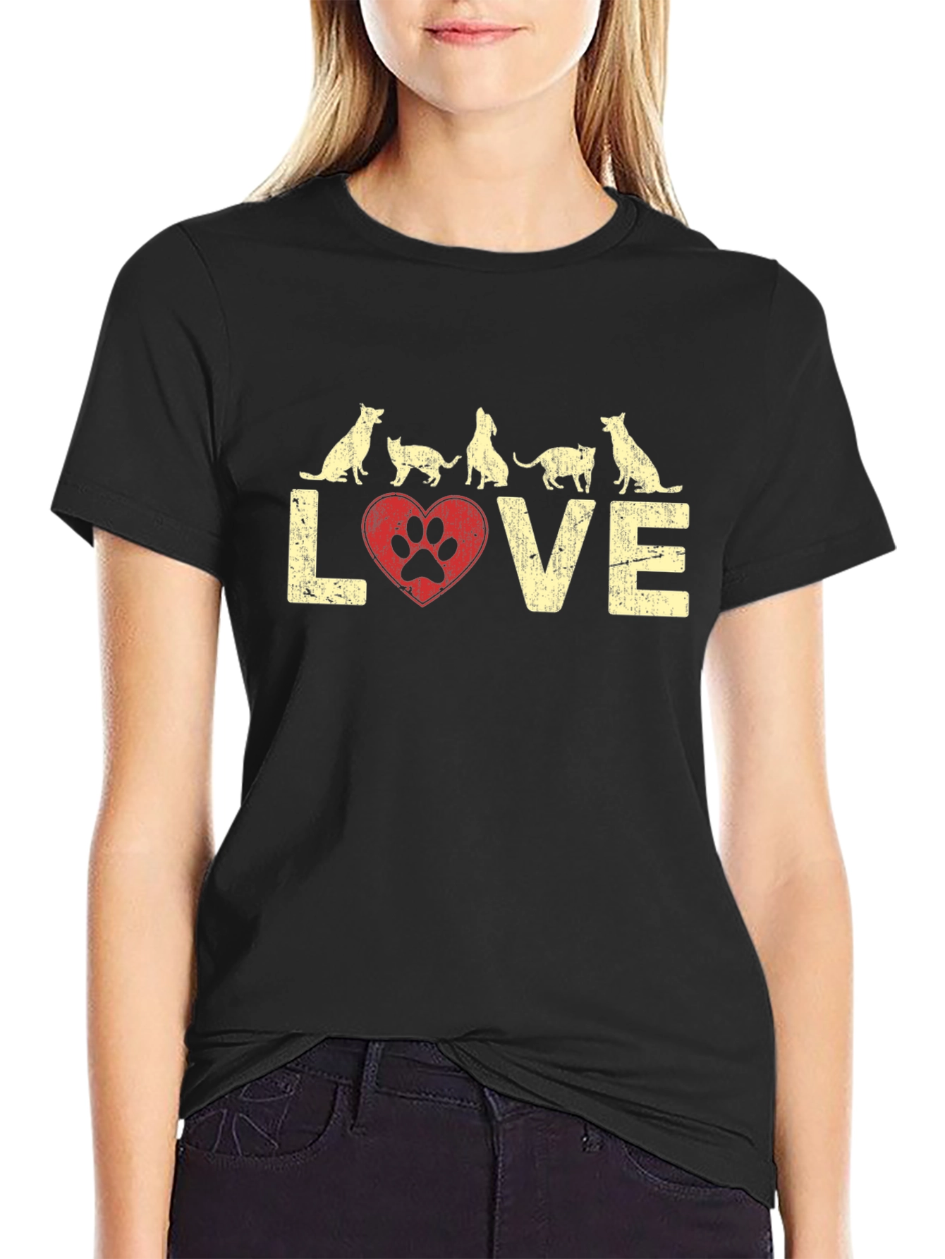 Love Dogs Cats Paw Print Graphic Tee