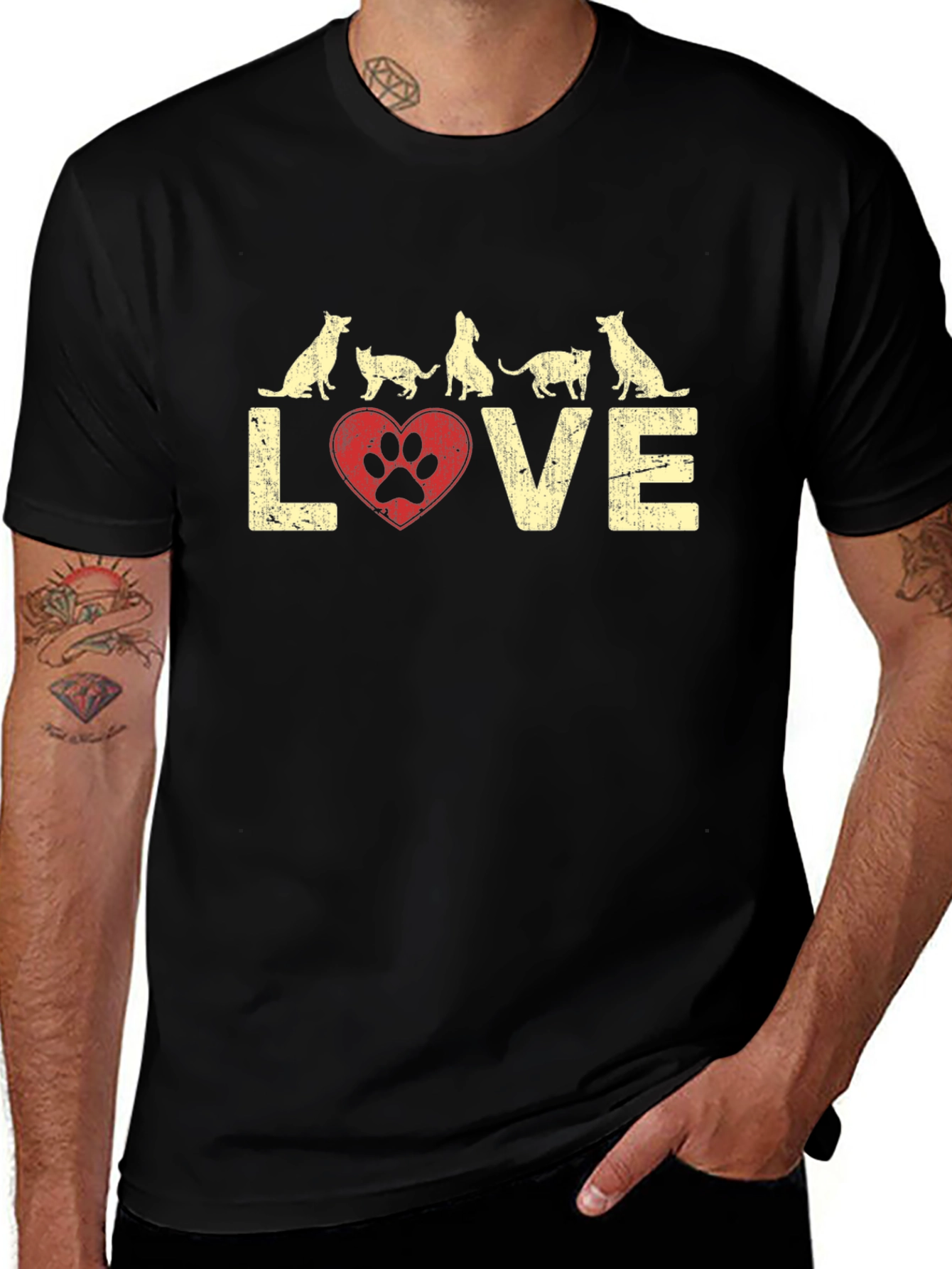 Love Dogs Cats Paw Print Graphic Tee