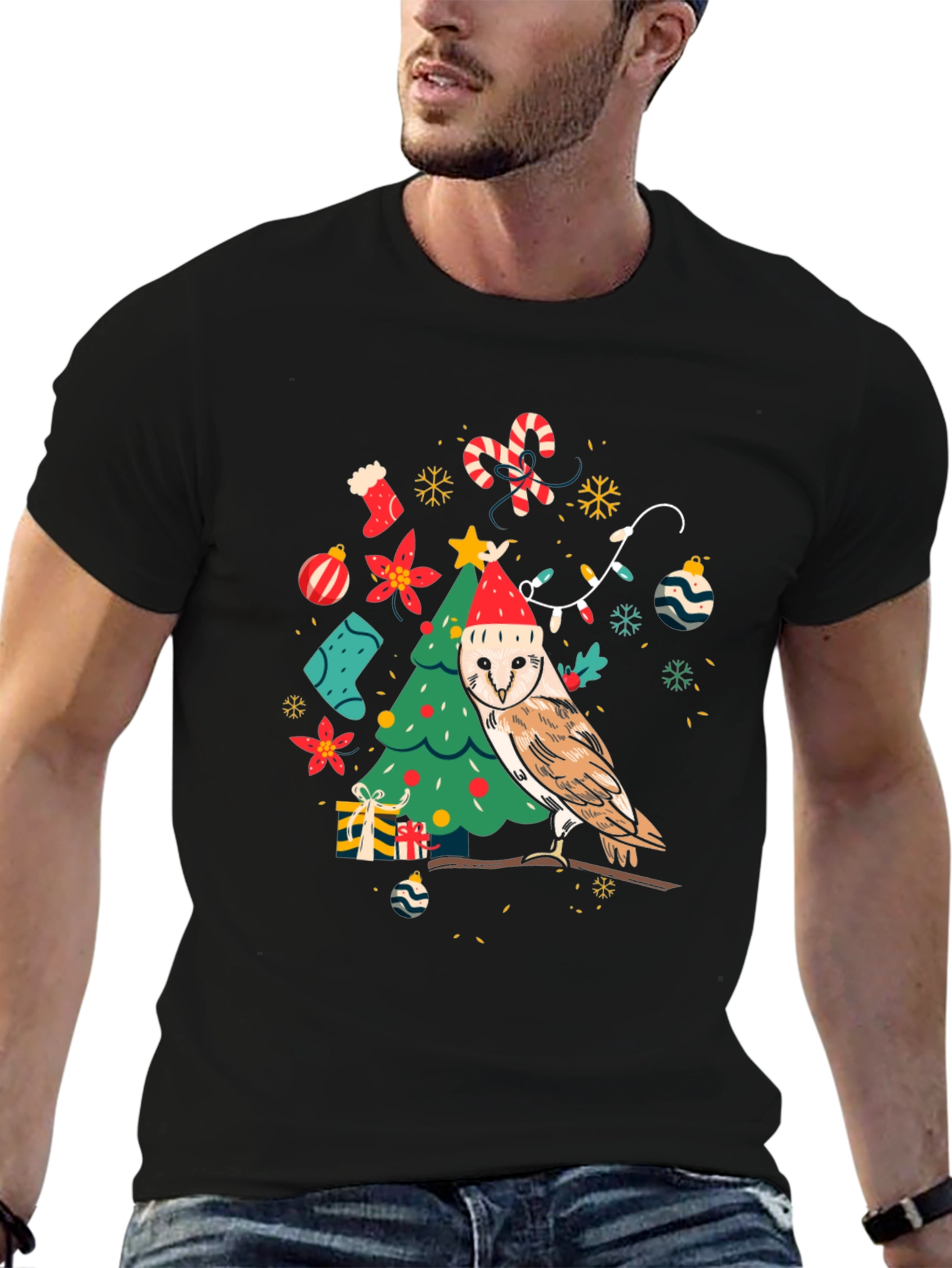 Festive Owl Christmas Tree Graphic Tee