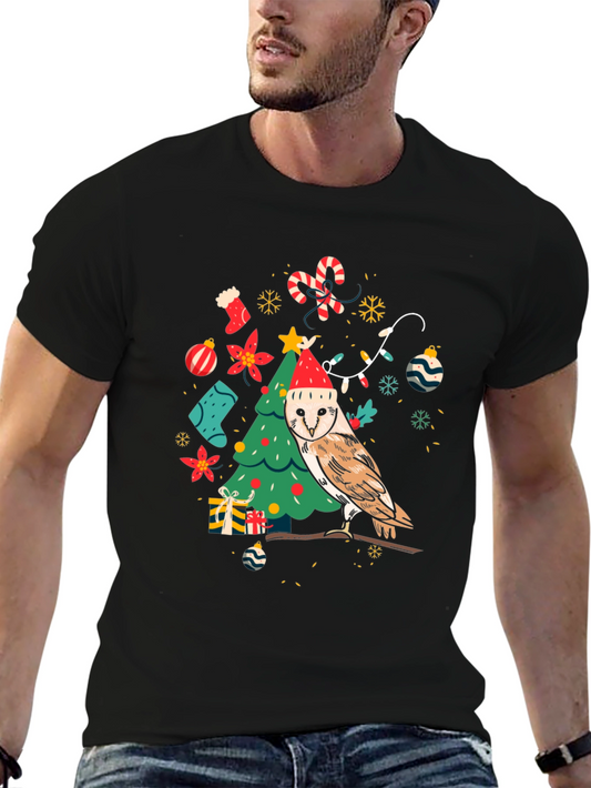 Festive Owl Christmas Tree Graphic Tee