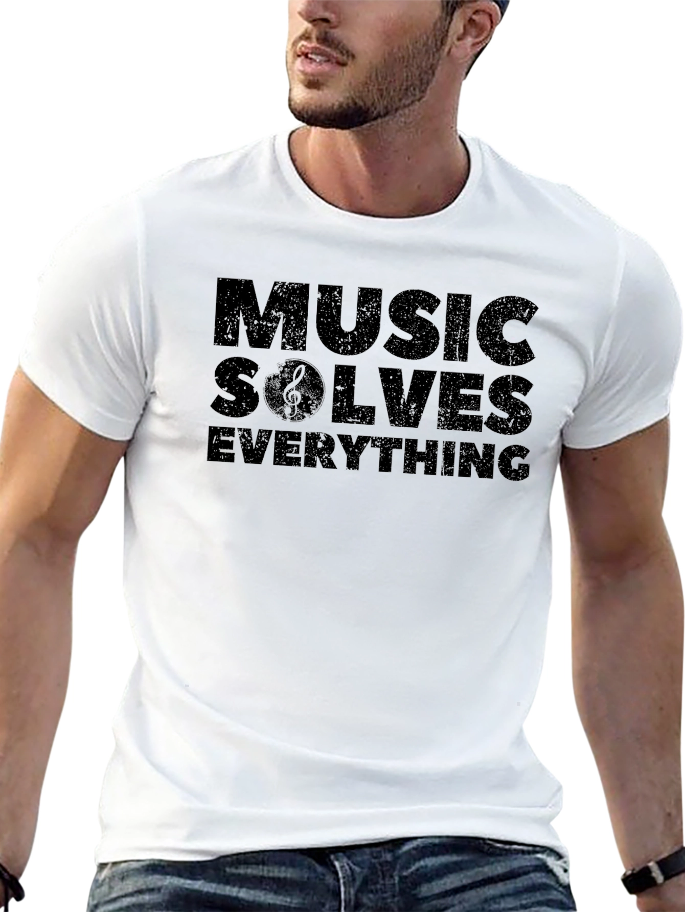Music Solves Everything Black Graphic T-Shirt