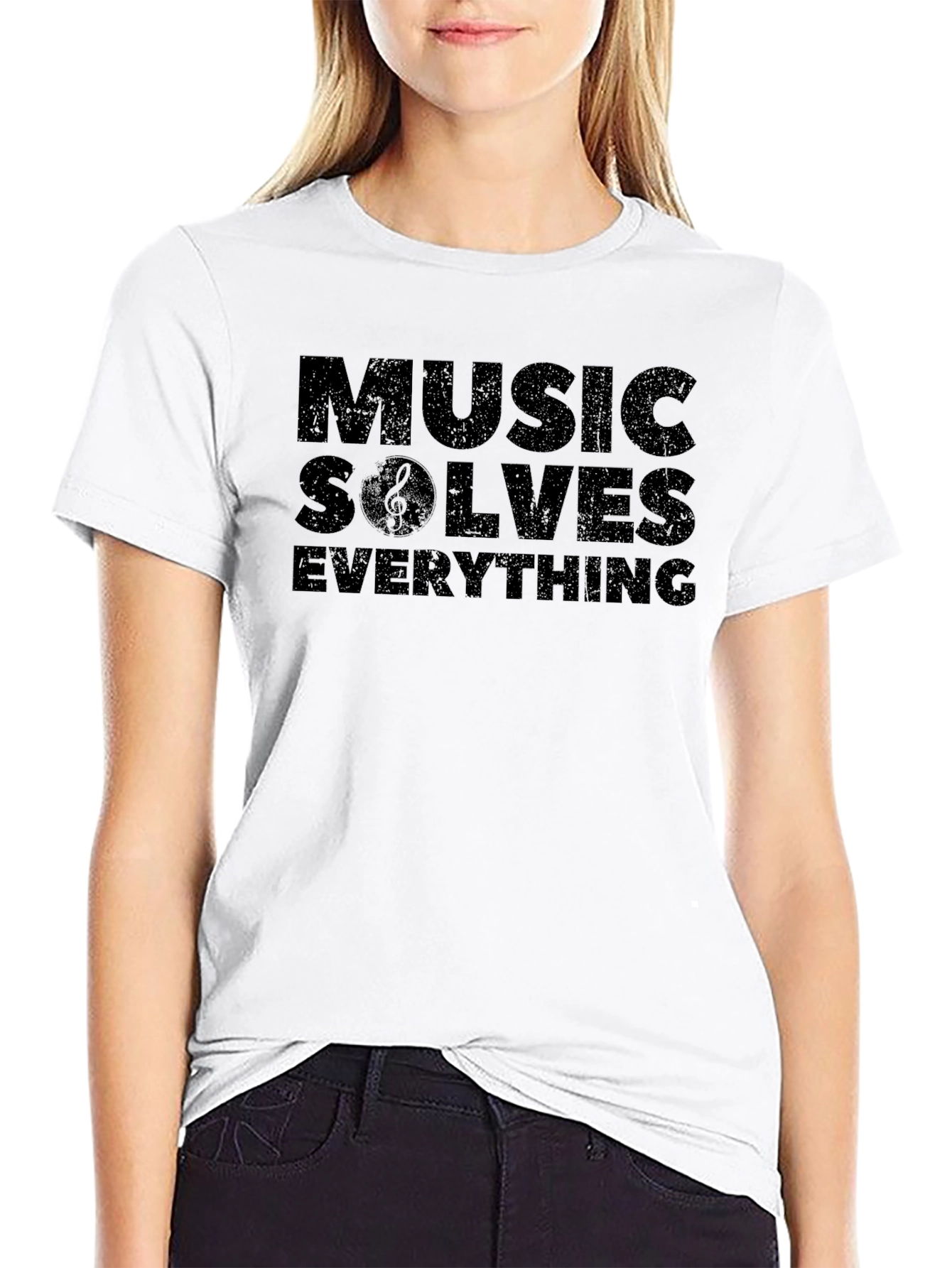 Music Solves Everything Black Graphic T-Shirt