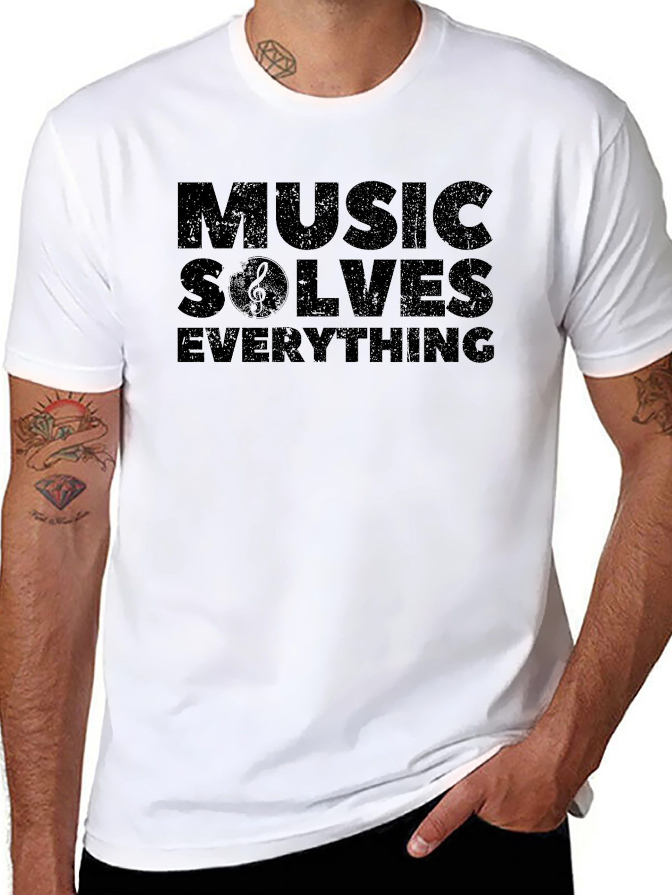 Music Solves Everything Black Graphic T-Shirt