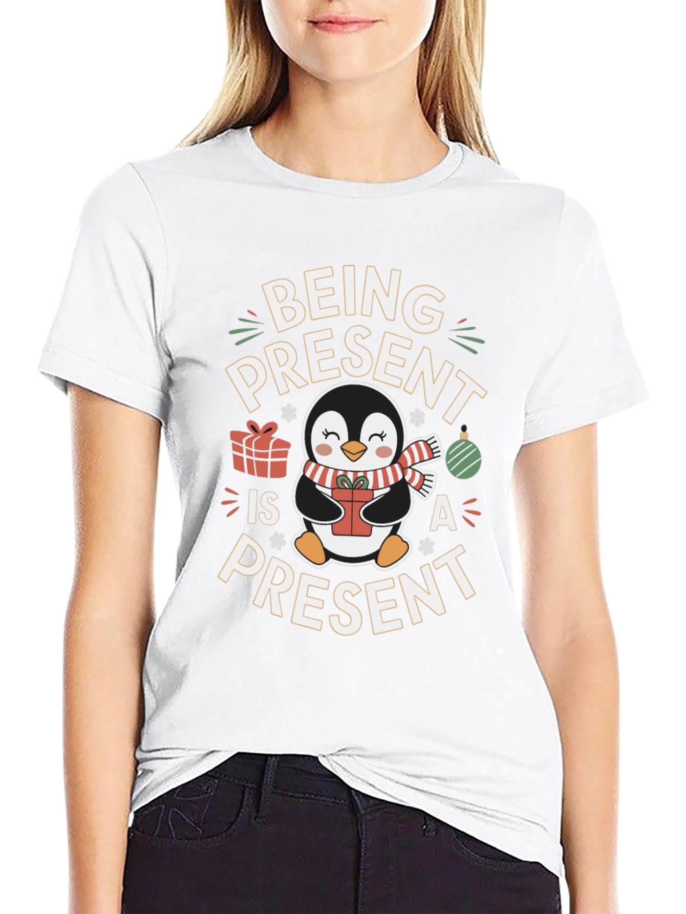 Being Present Penguin Christmas T-Shirt