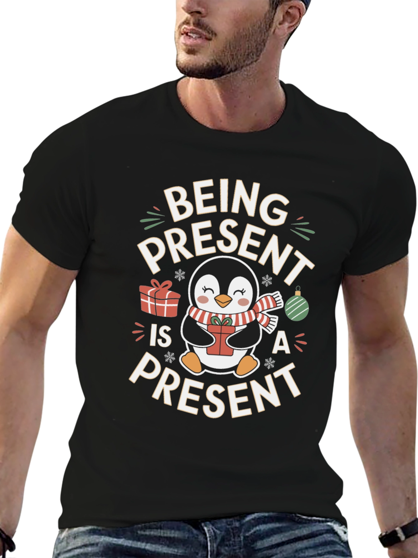 Being Present Penguin Christmas T-Shirt