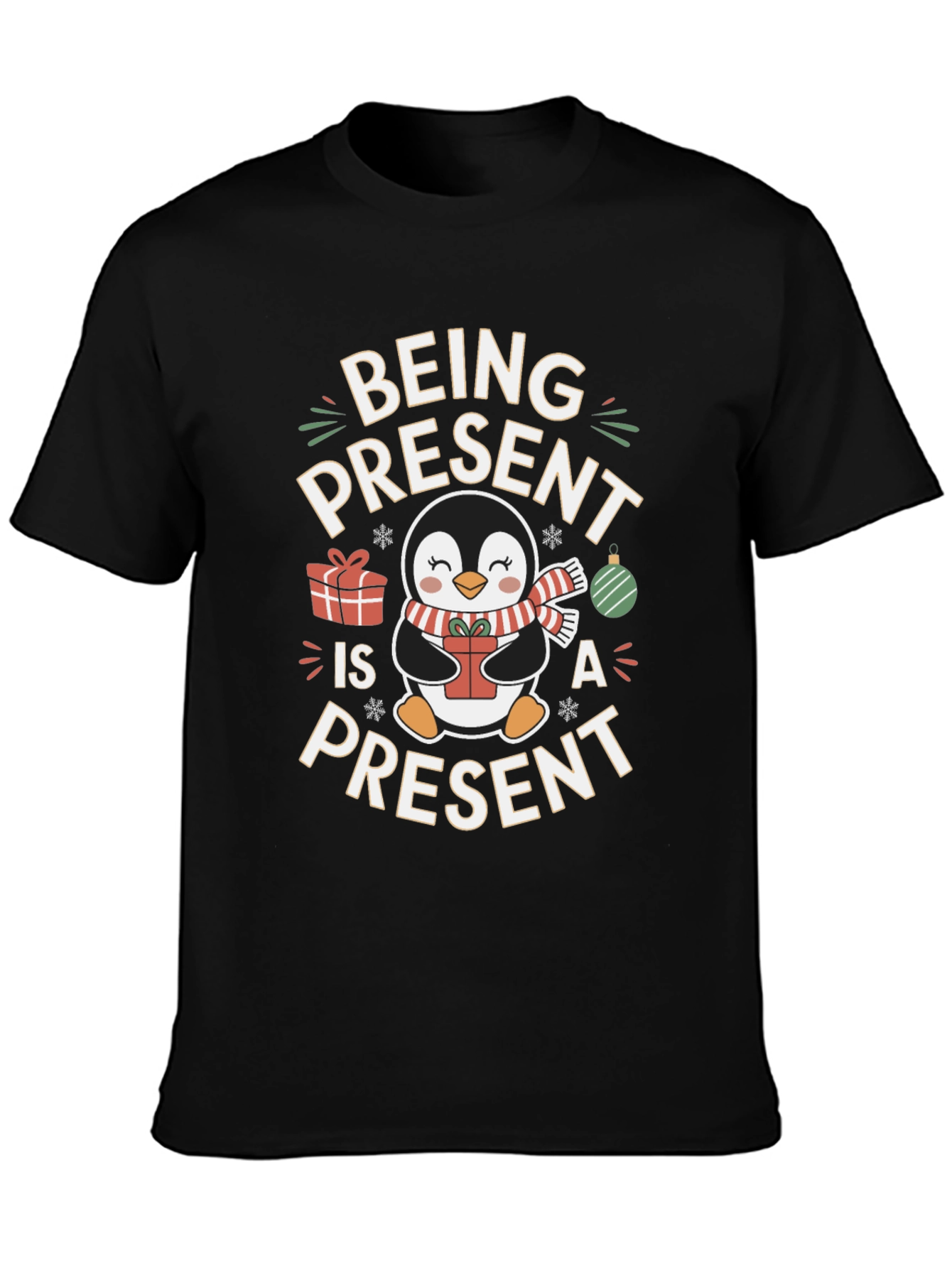 Being Present Penguin Christmas T-Shirt