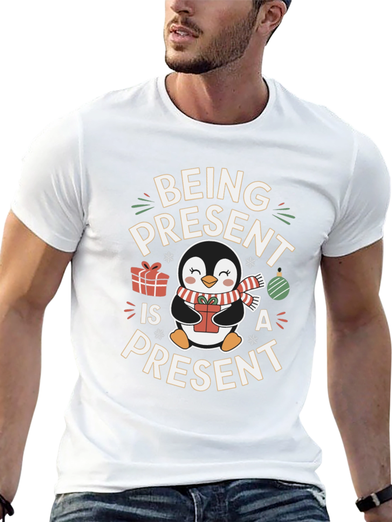 Being Present Penguin Christmas T-Shirt