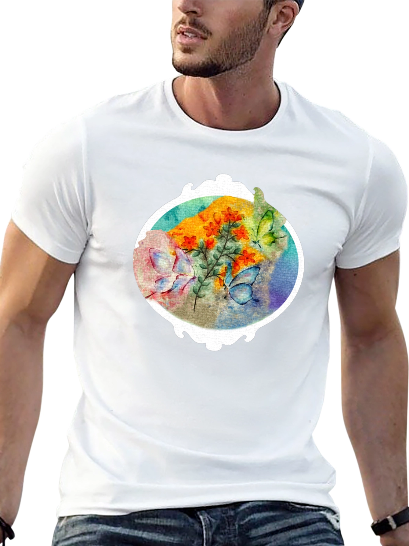 Floral Butterfly Graphic Tee - Stylish Mens T-Shirt