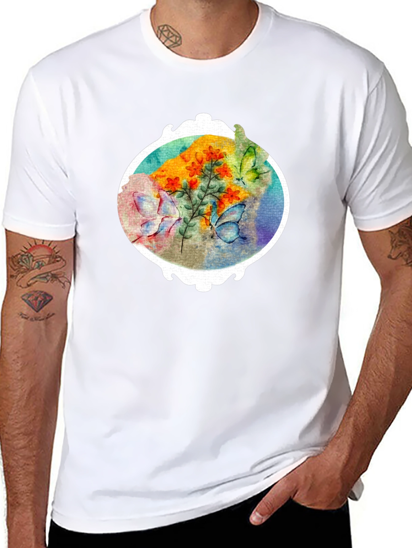 Floral Butterfly Graphic Tee - Stylish Mens T-Shirt