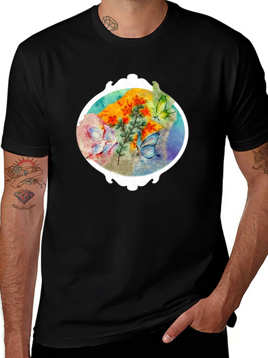 Floral Butterfly Graphic Tee - Stylish Mens T-Shirt