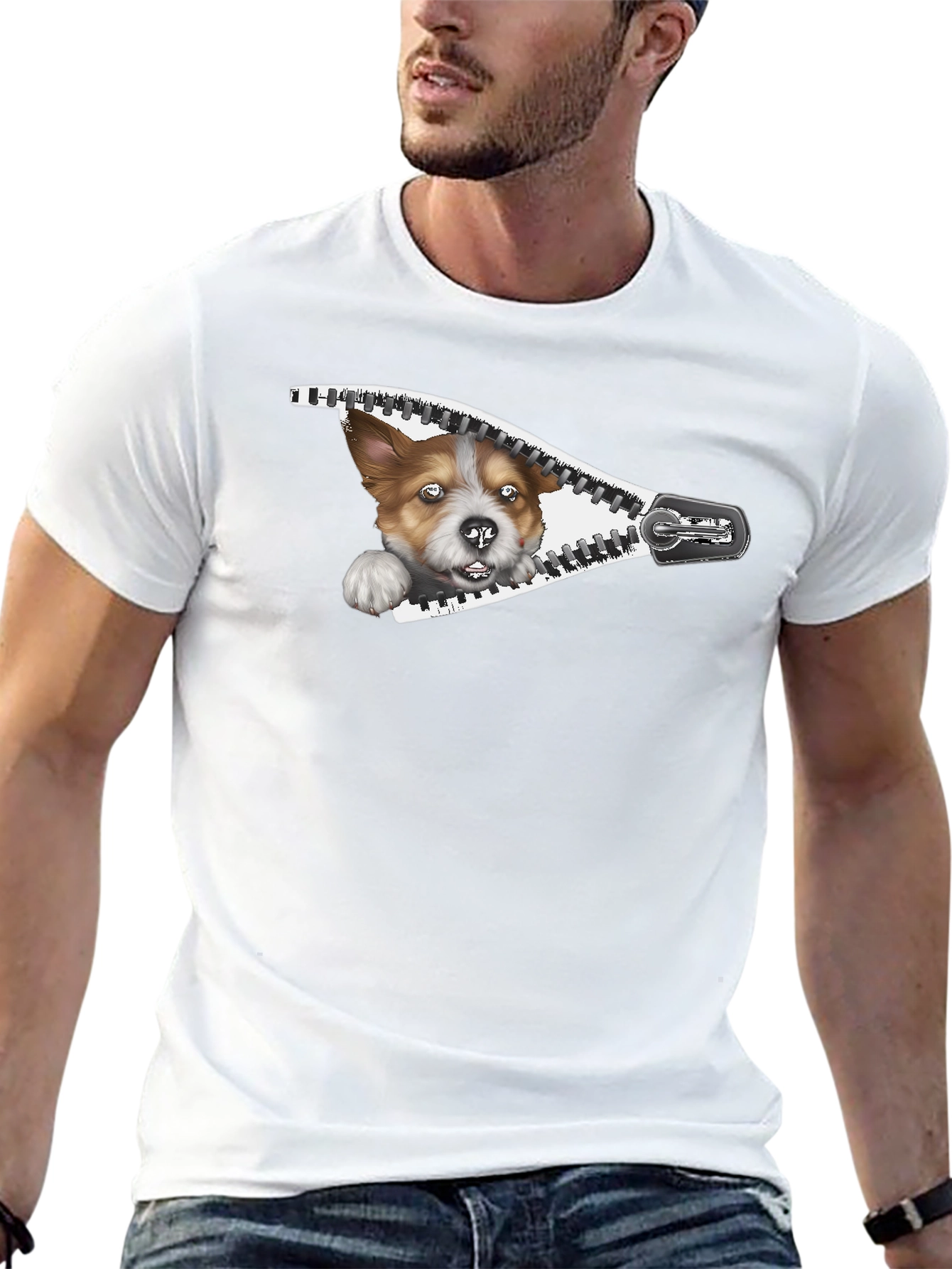 Dog Zipper T-Shirt Funny Pet Lover Tee