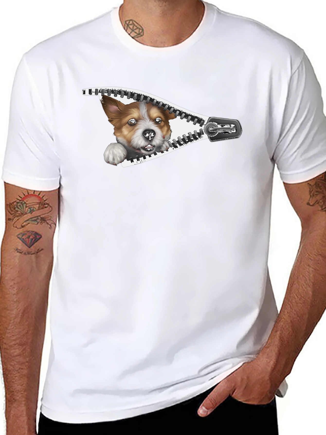 Dog Zipper T-Shirt Funny Pet Lover Tee