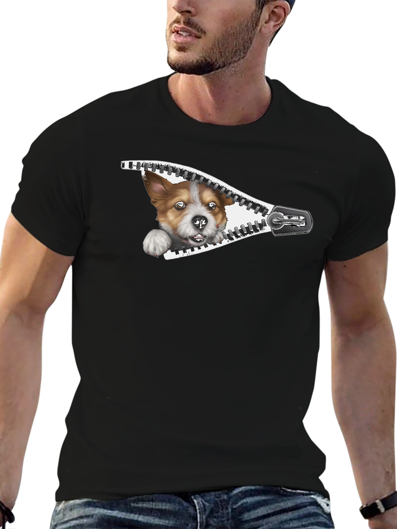 Dog Zipper T-Shirt Funny Pet Lover Tee