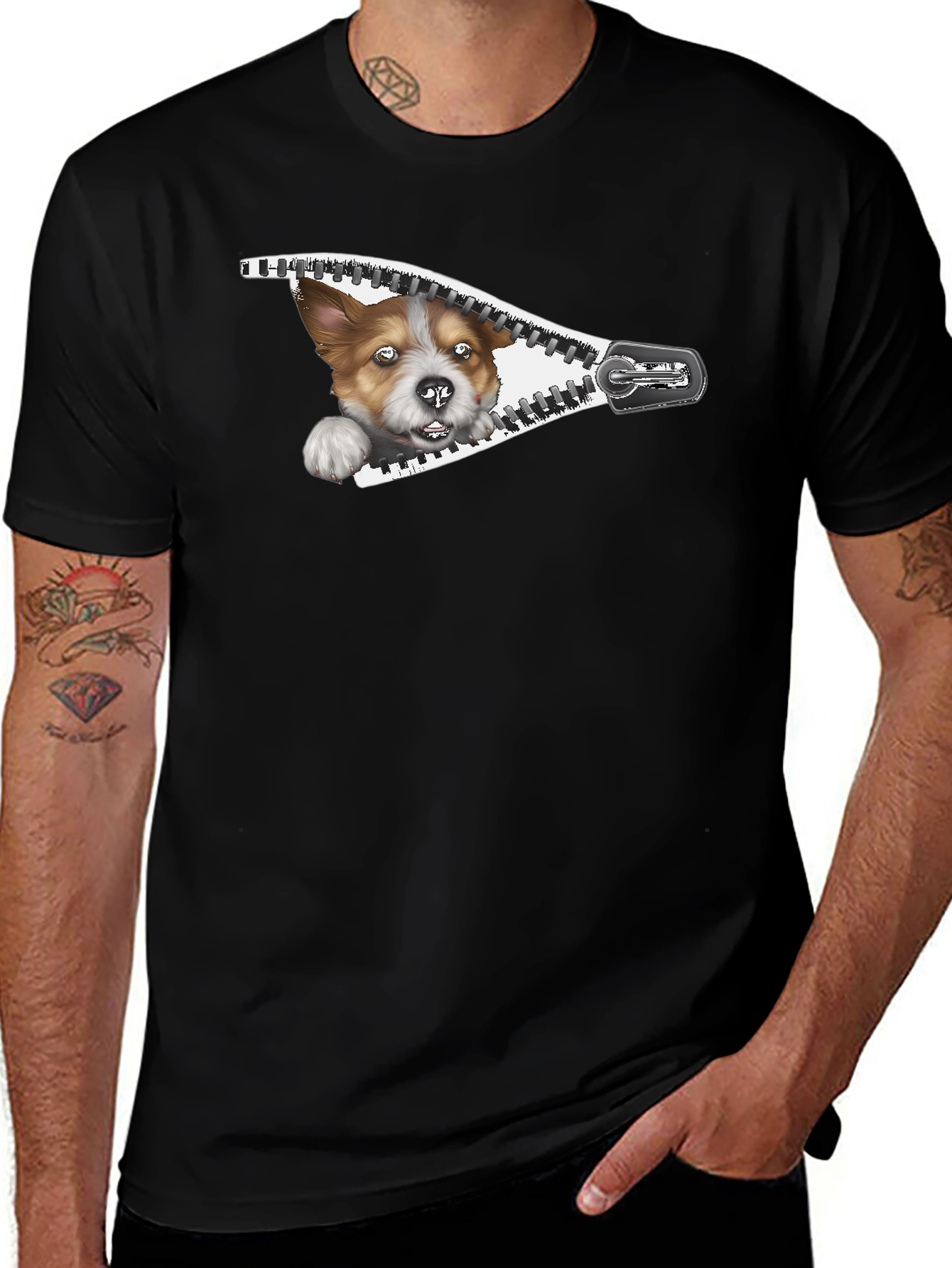 Dog Zipper T-Shirt Funny Pet Lover Tee