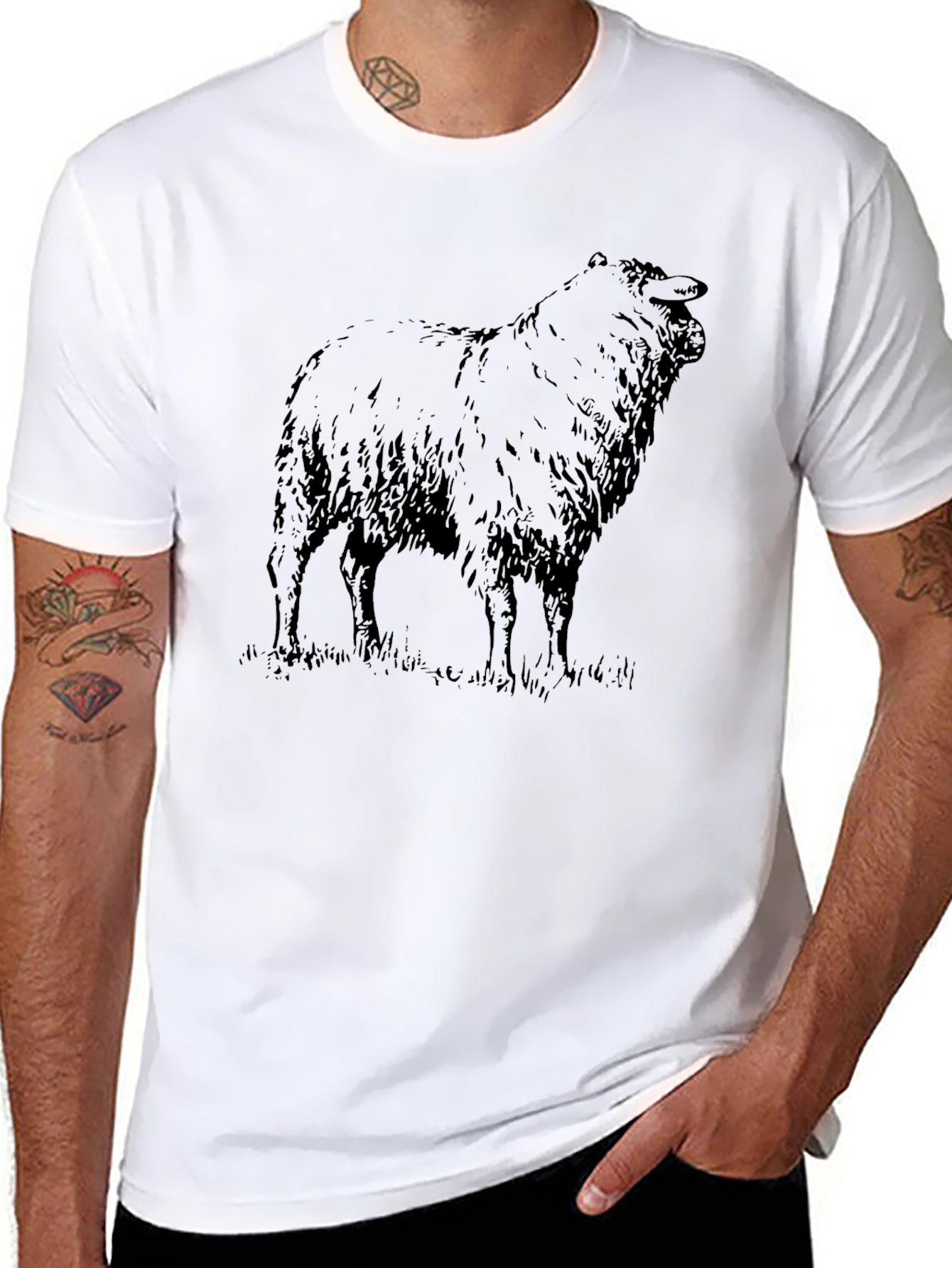 Sheep Graphic Tee - Black Cotton T-Shirt