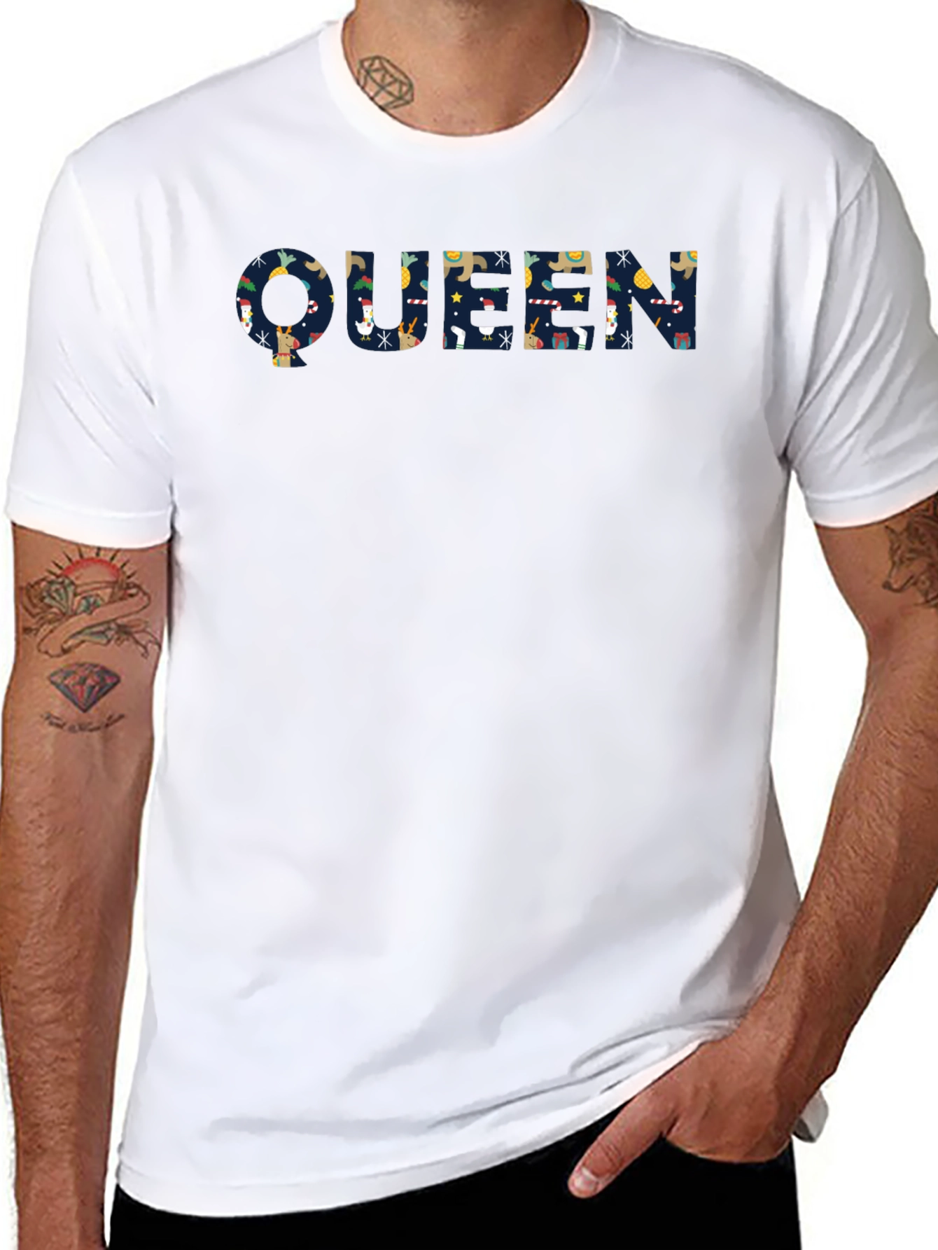 Queen Christmas Pattern Black T-Shirt