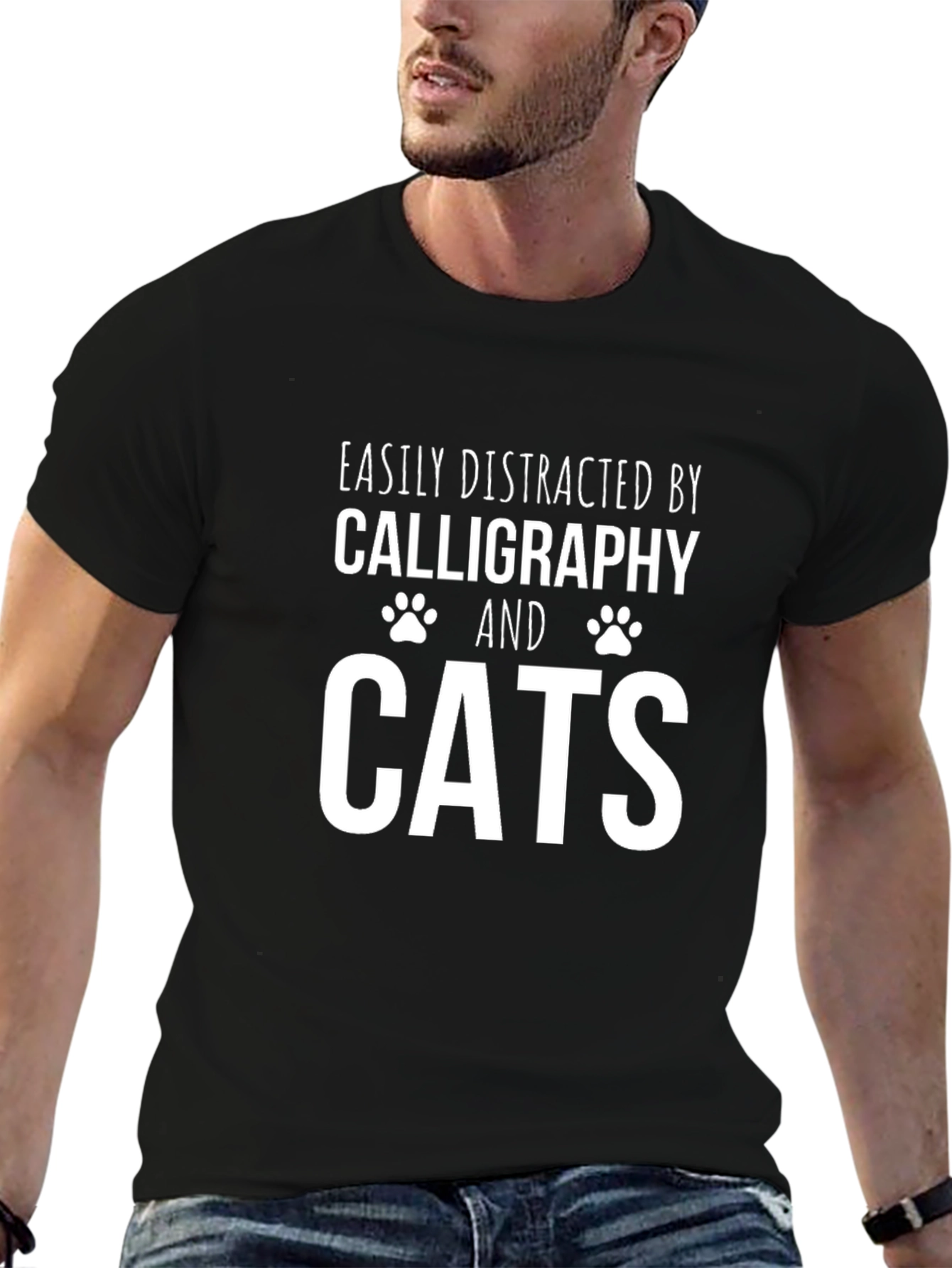 Easily Distracted by Calligraphy and Cats T-Shirt