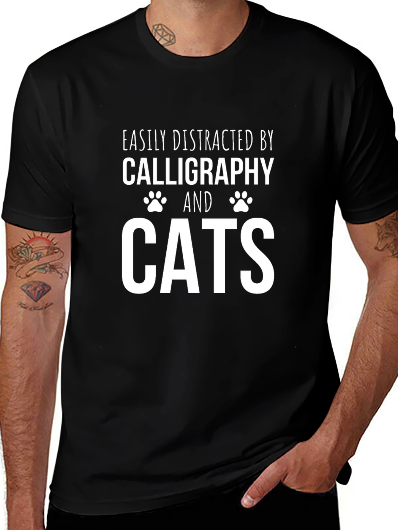 Easily Distracted by Calligraphy and Cats T-Shirt