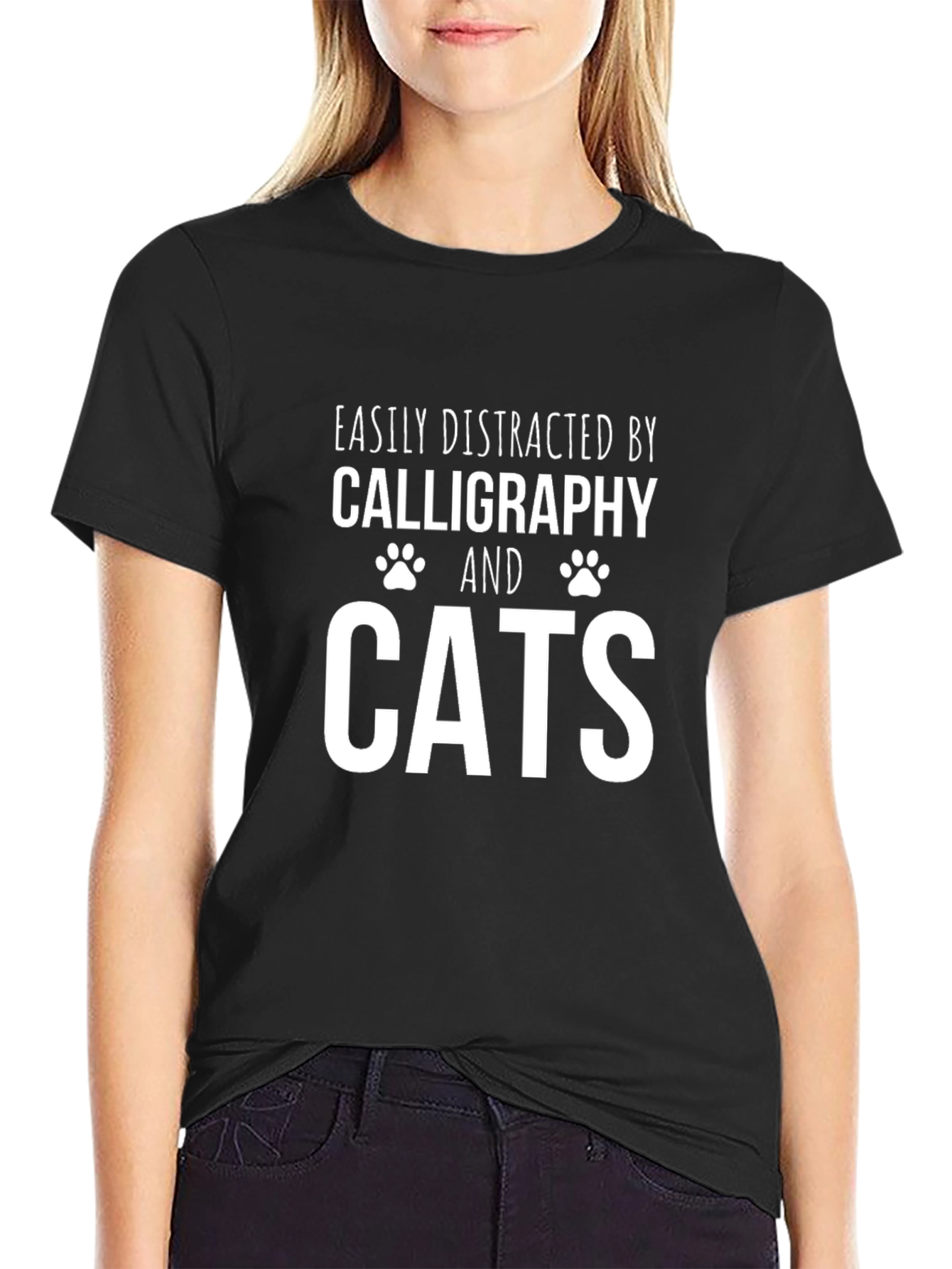 Easily Distracted by Calligraphy and Cats T-Shirt