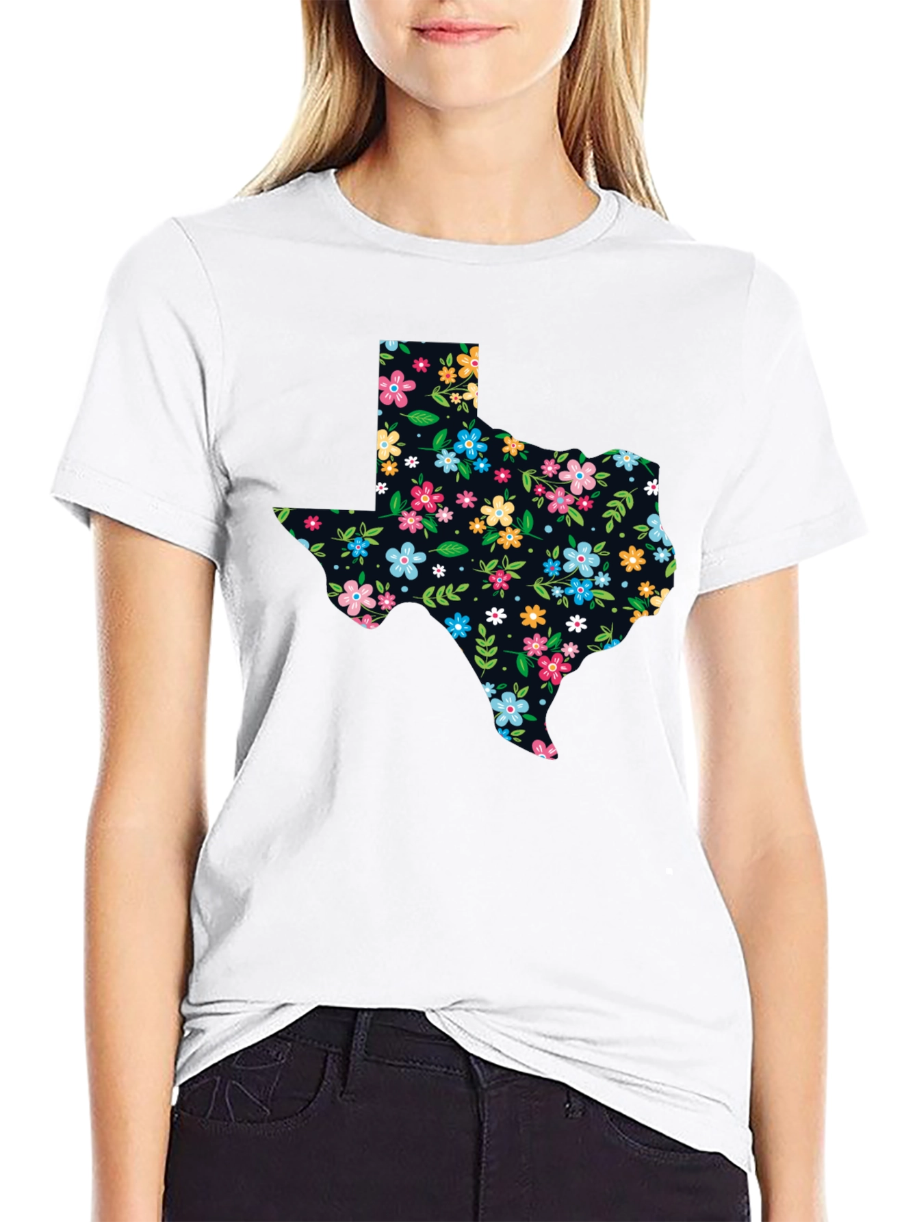 Floral Texas State Pride Black T-Shirt