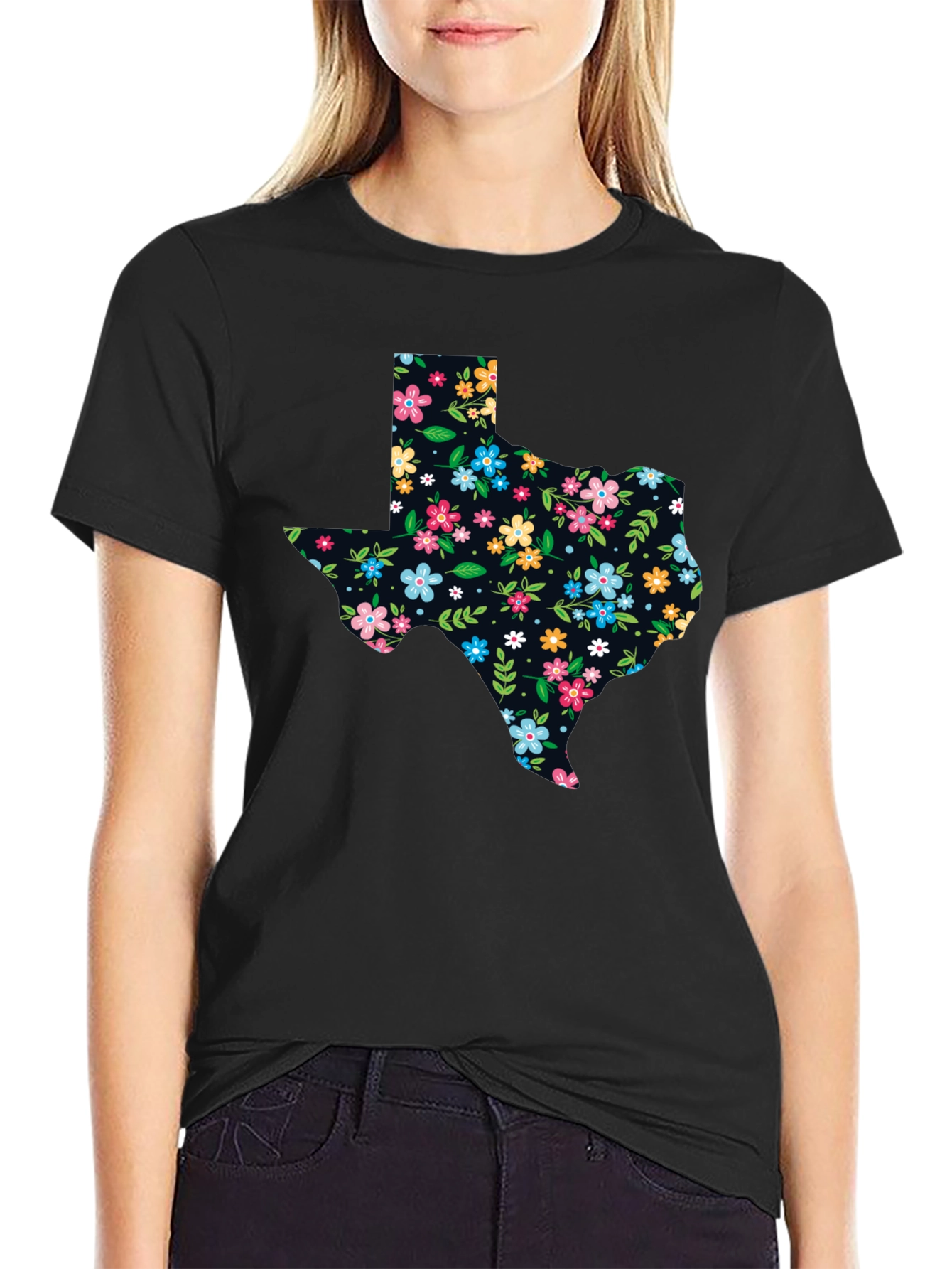 Floral Texas State Pride Black T-Shirt