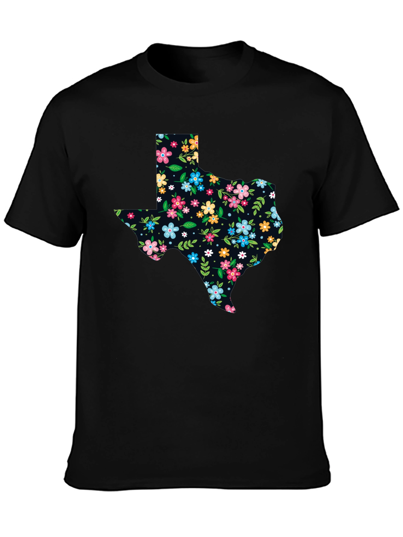 Floral Texas State Pride Black T-Shirt