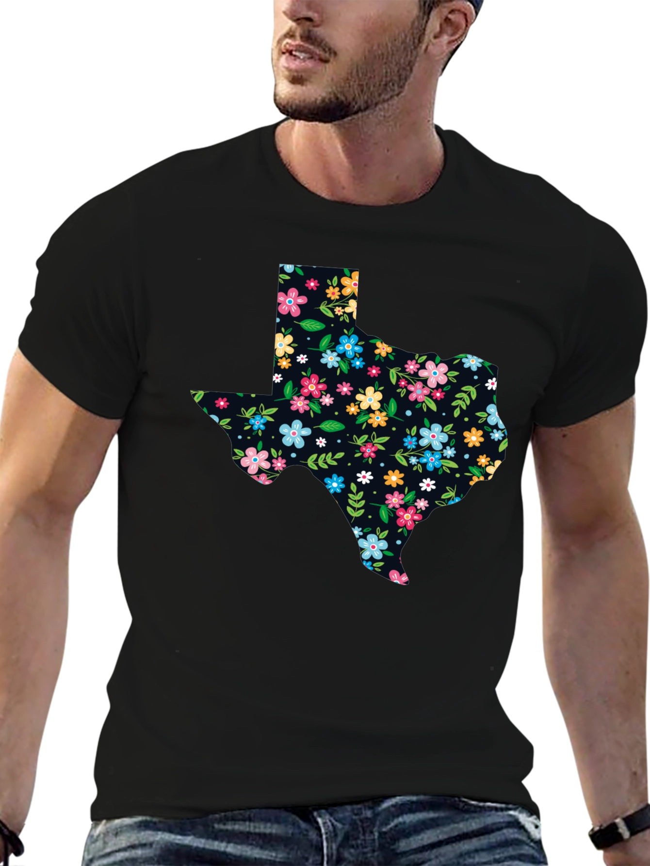 Floral Texas State Pride Black T-Shirt