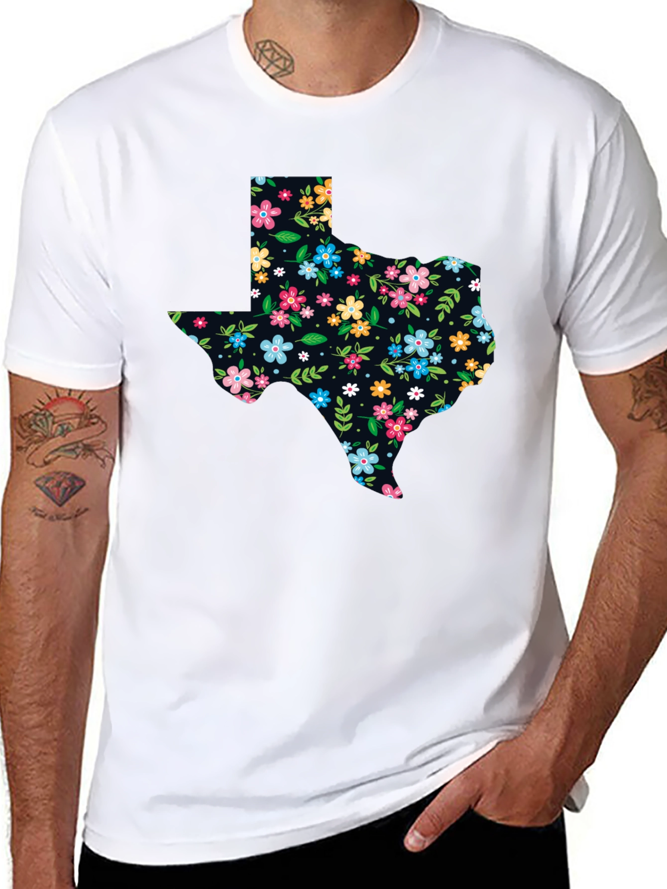 Floral Texas State Pride Black T-Shirt