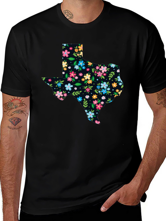 Floral Texas State Pride Black T-Shirt