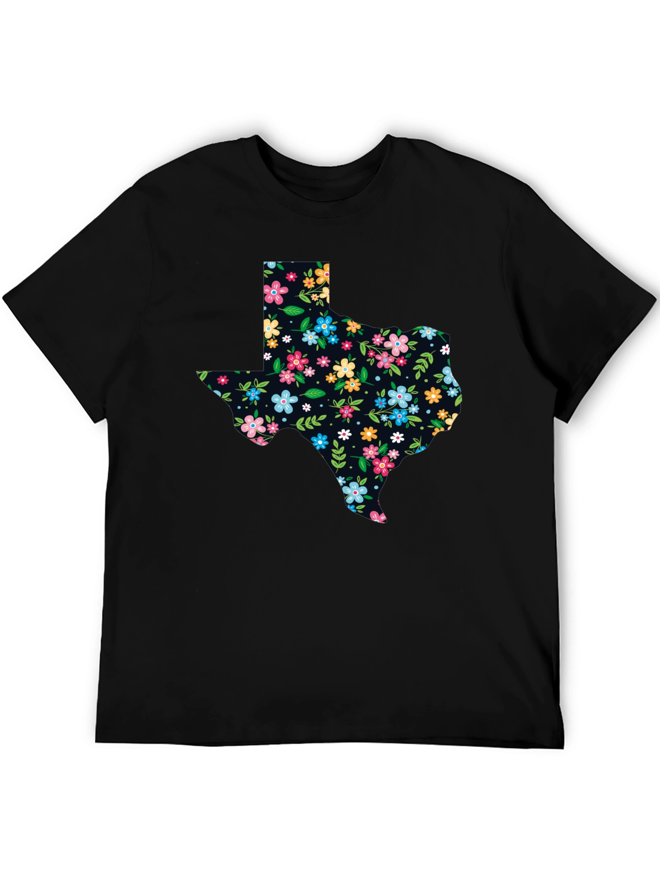 Floral Texas State Pride Black T-Shirt