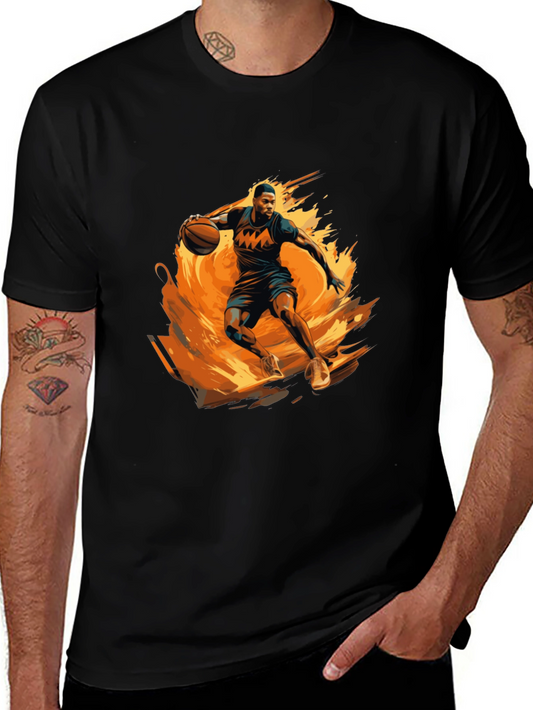 Fiery Basketball Player Graphic Black T-Shirt