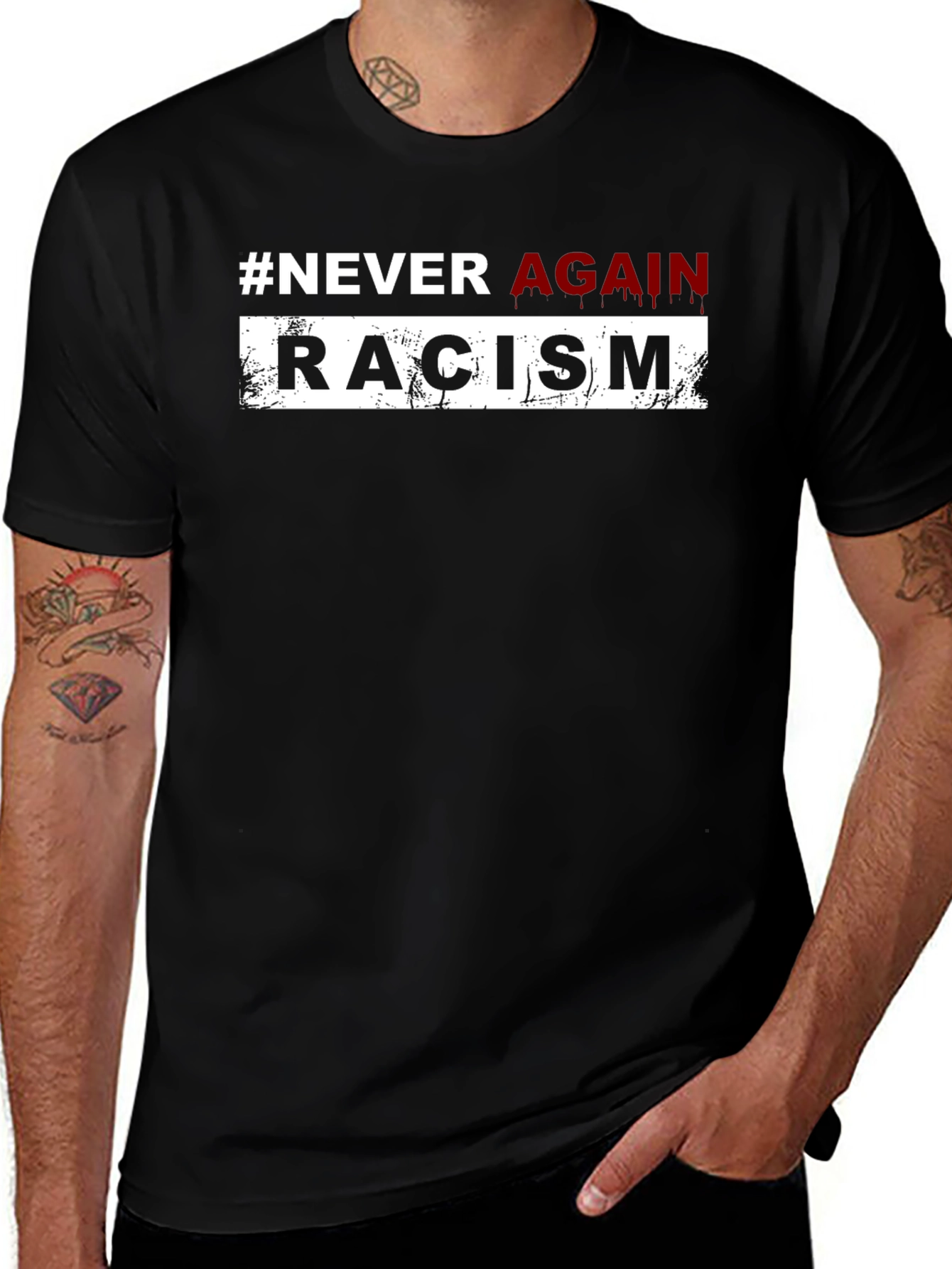 #NeverAgain Racism Black T-Shirt - Anti-Racism Activism