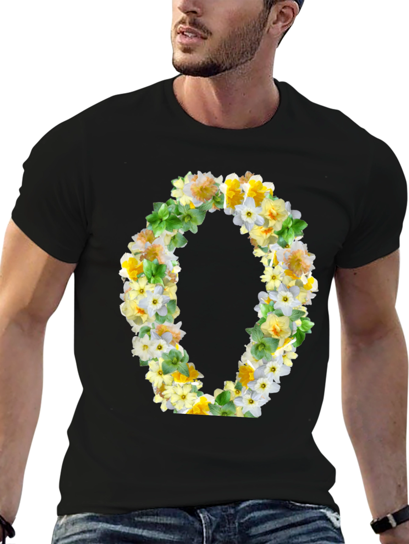 Floral O T-Shirt - Stylish Botanical Letter Tee