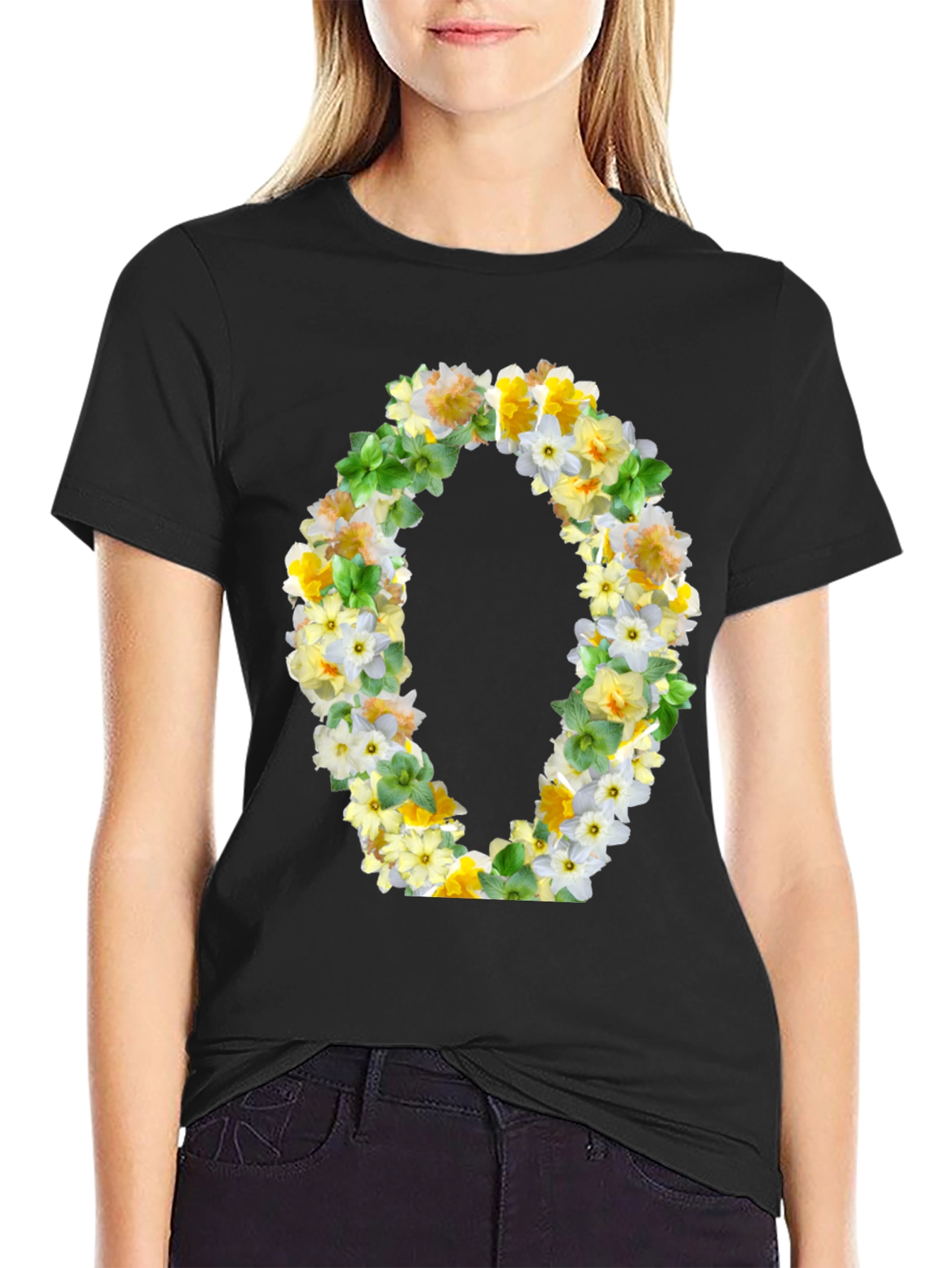 Floral O T-Shirt - Stylish Botanical Letter Tee