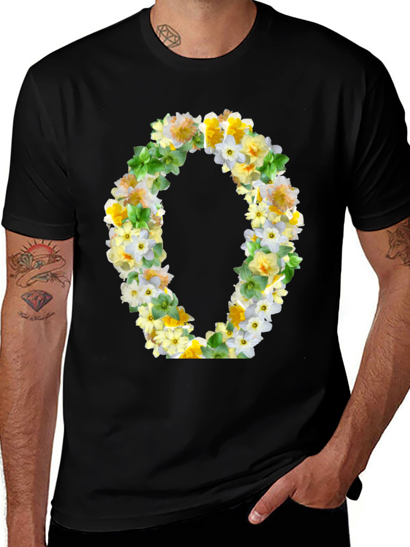 Floral O T-Shirt - Stylish Botanical Letter Tee