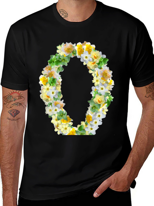 Floral O T-Shirt - Stylish Botanical Letter Tee
