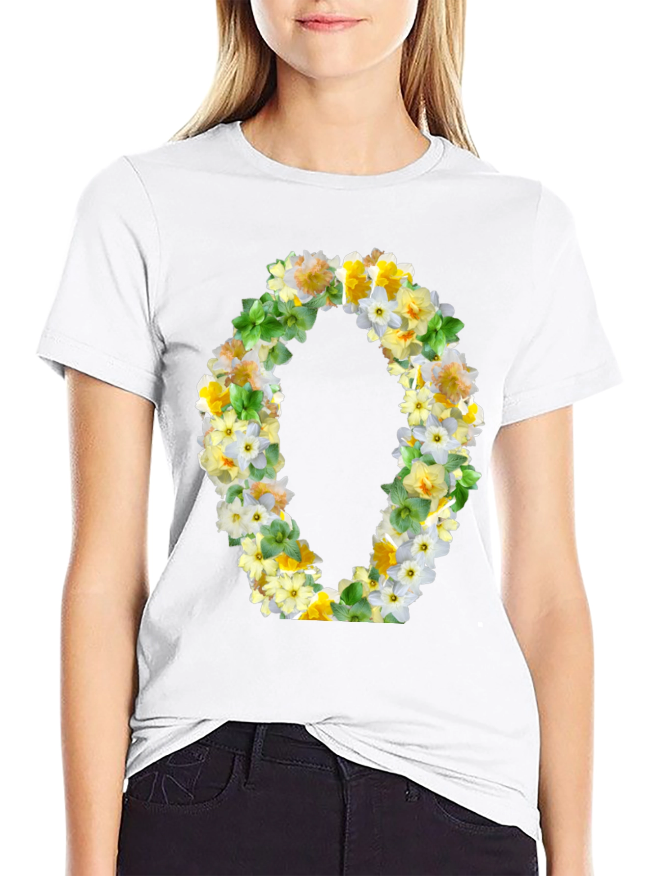Floral O T-Shirt - Stylish Botanical Letter Tee