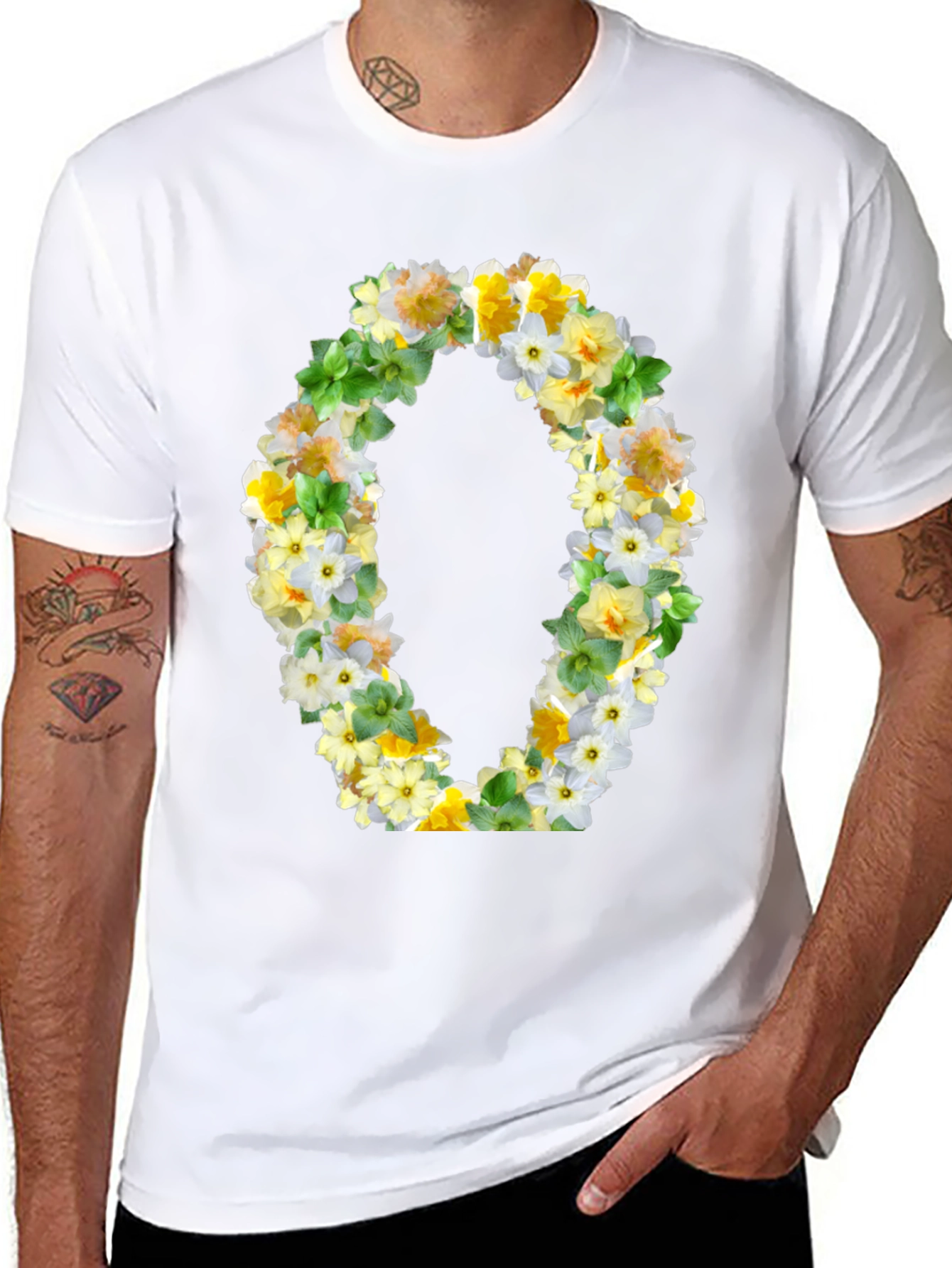 Floral O T-Shirt - Stylish Botanical Letter Tee