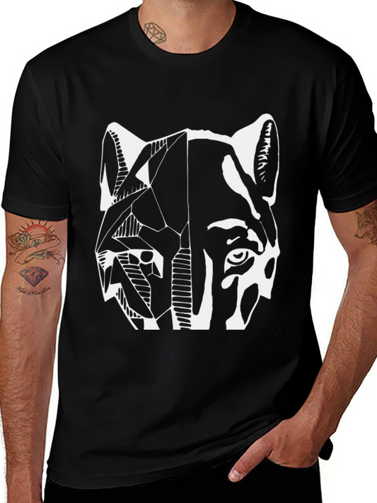 Abstract Wolf Graphic Print Black T-Shirt