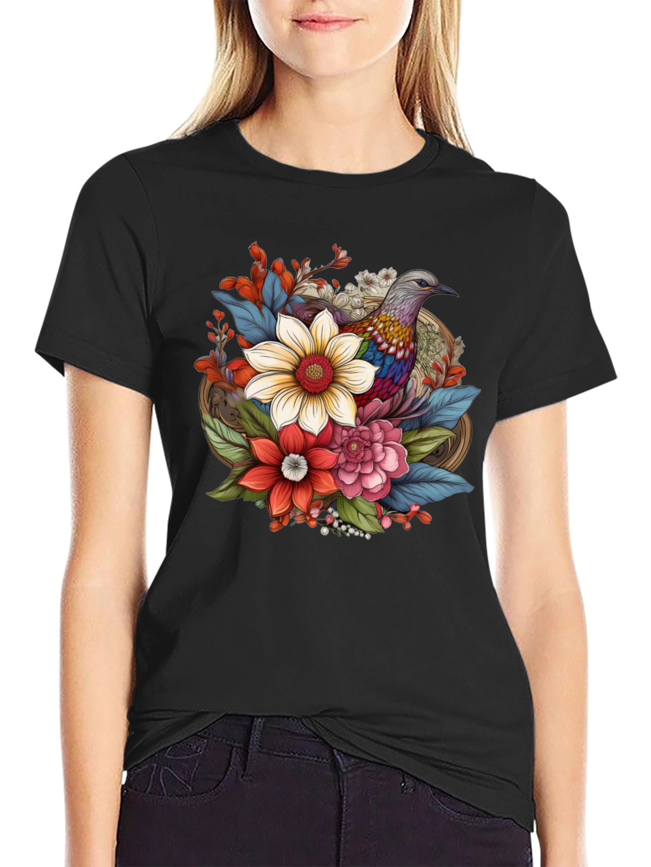 Floral Bird Graphic Tee - Stylish Comfort