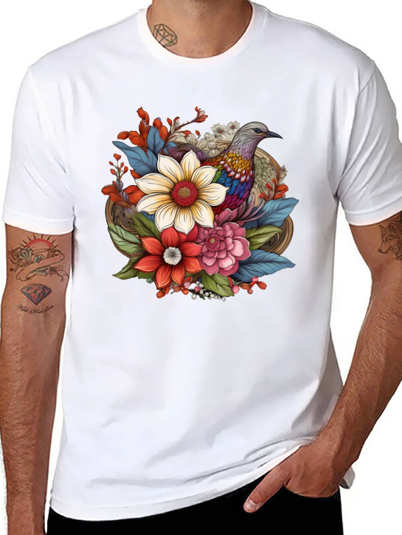Floral Bird Graphic Tee - Stylish Comfort