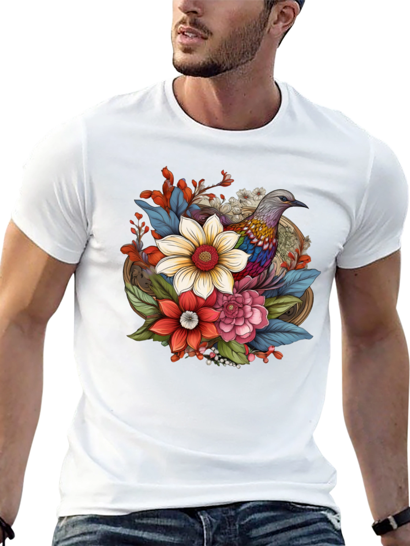 Floral Bird Graphic Tee - Stylish Comfort