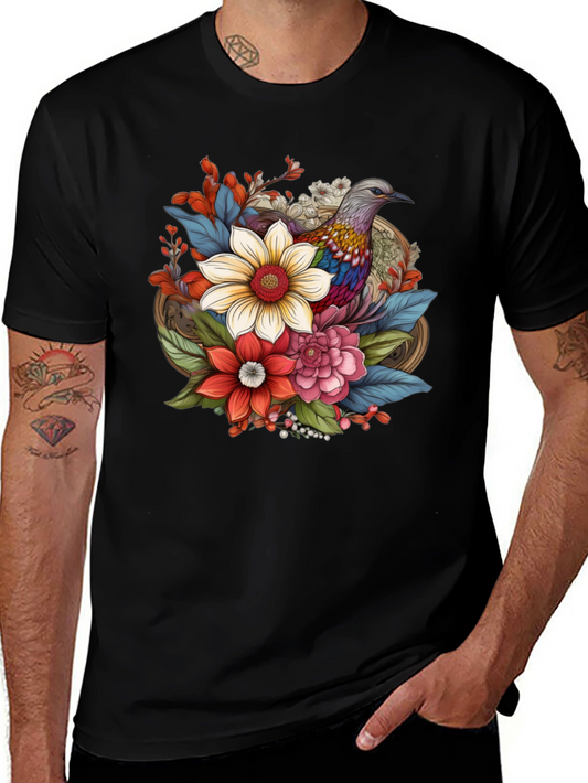 Floral Bird Graphic Tee - Stylish Comfort
